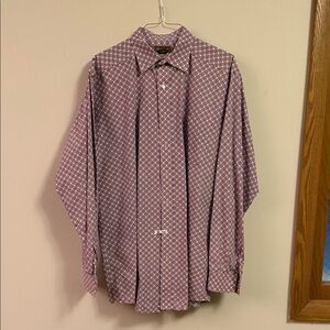 Ariat Men's Burgundy and White Patterned Button Down Shirt